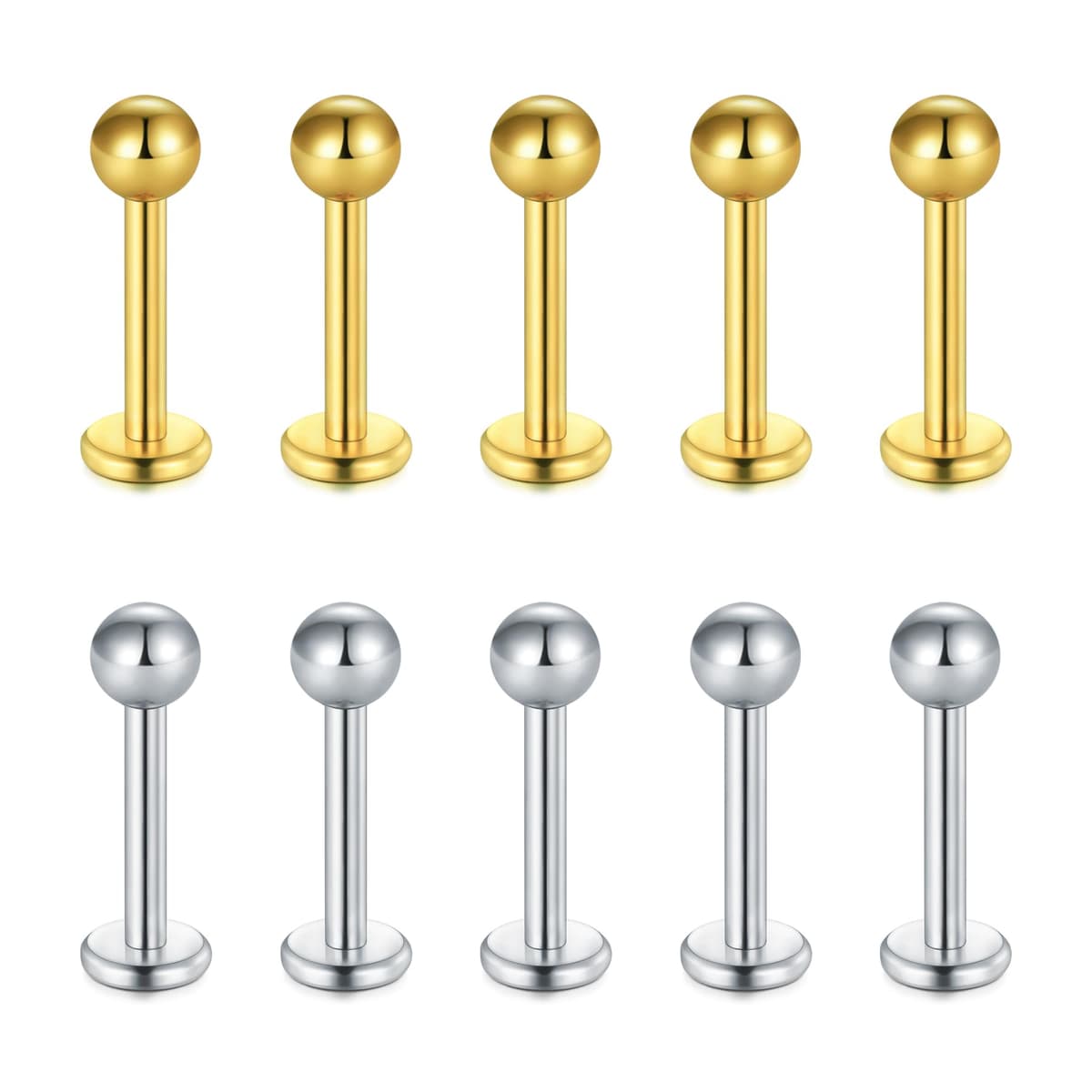 Briana Williams 10pcs 1.2mm 316L Acero Inoxidable Labret Labio Piercing Tragus Helix cartílago Pendiente Barbell Stud, 6-8 mm Longitud de la Barra — view 6