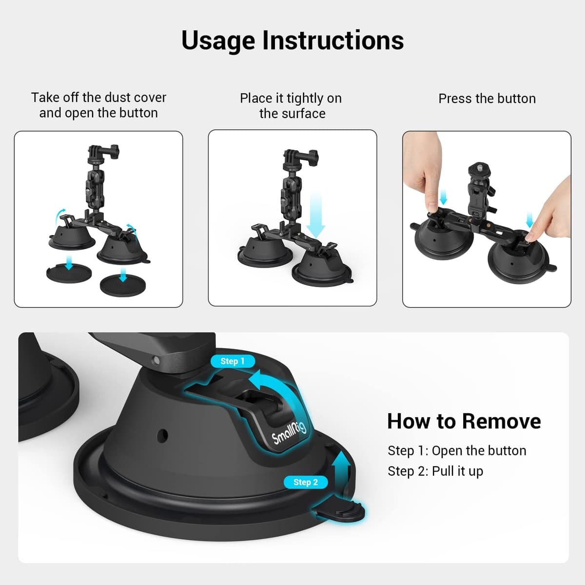 SMALLRIG Suction Mount for Action Camera/Phone/Small Cameras, for Gopro - Suction Cup Mount on Car Window/Bonnet, Load 0.5kg for Speeds 80km/h (50mph), Stationary Max 3kg Load — view 5