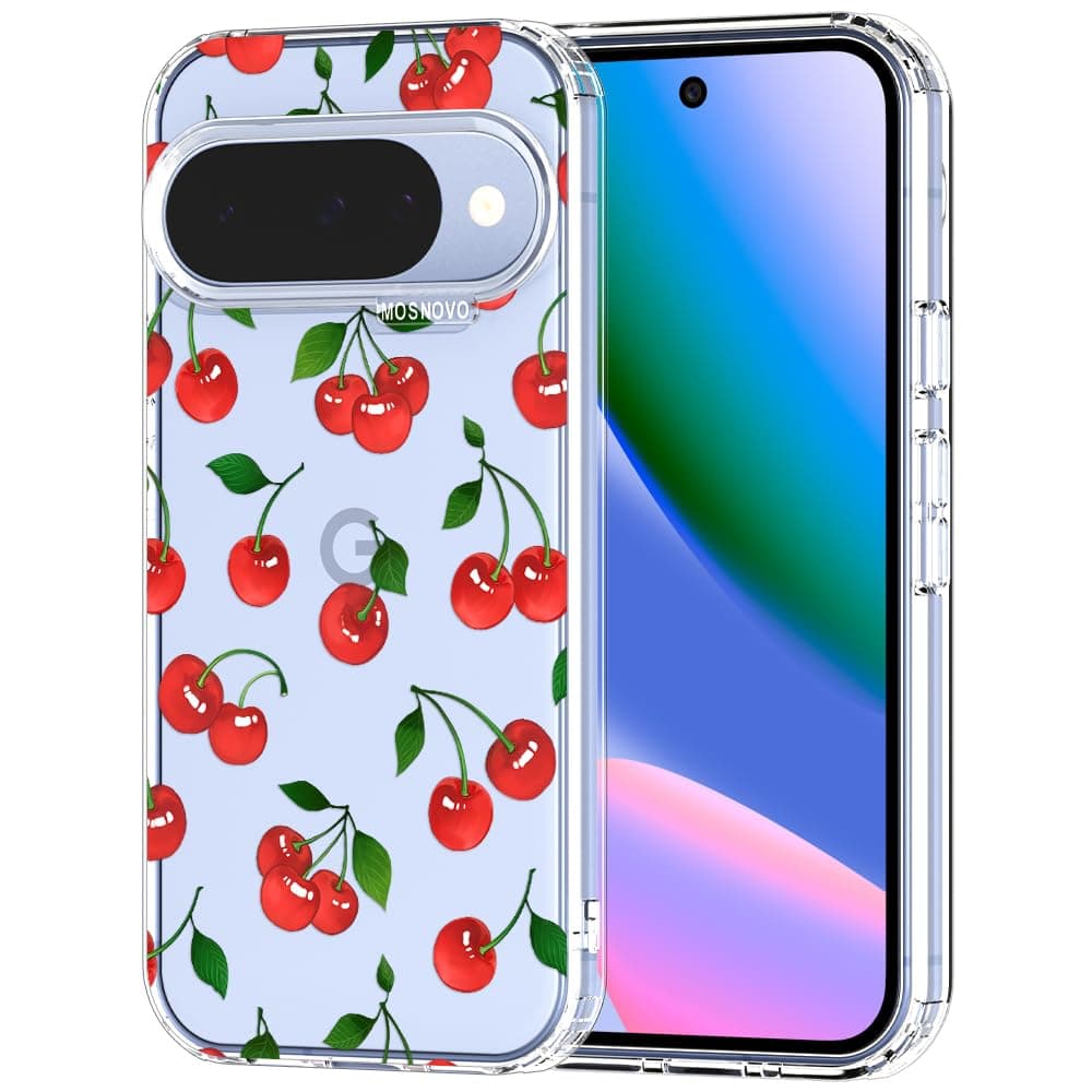 MOSNOVO Case for Google Pixel 10 & Pixel 10 Pro, [Buffertech 6.6ft Military-Grade Drop Protection] [Anti Peel Off Tech] Clear TPU Bumper Phone Case Cover Design - Cute Cherry