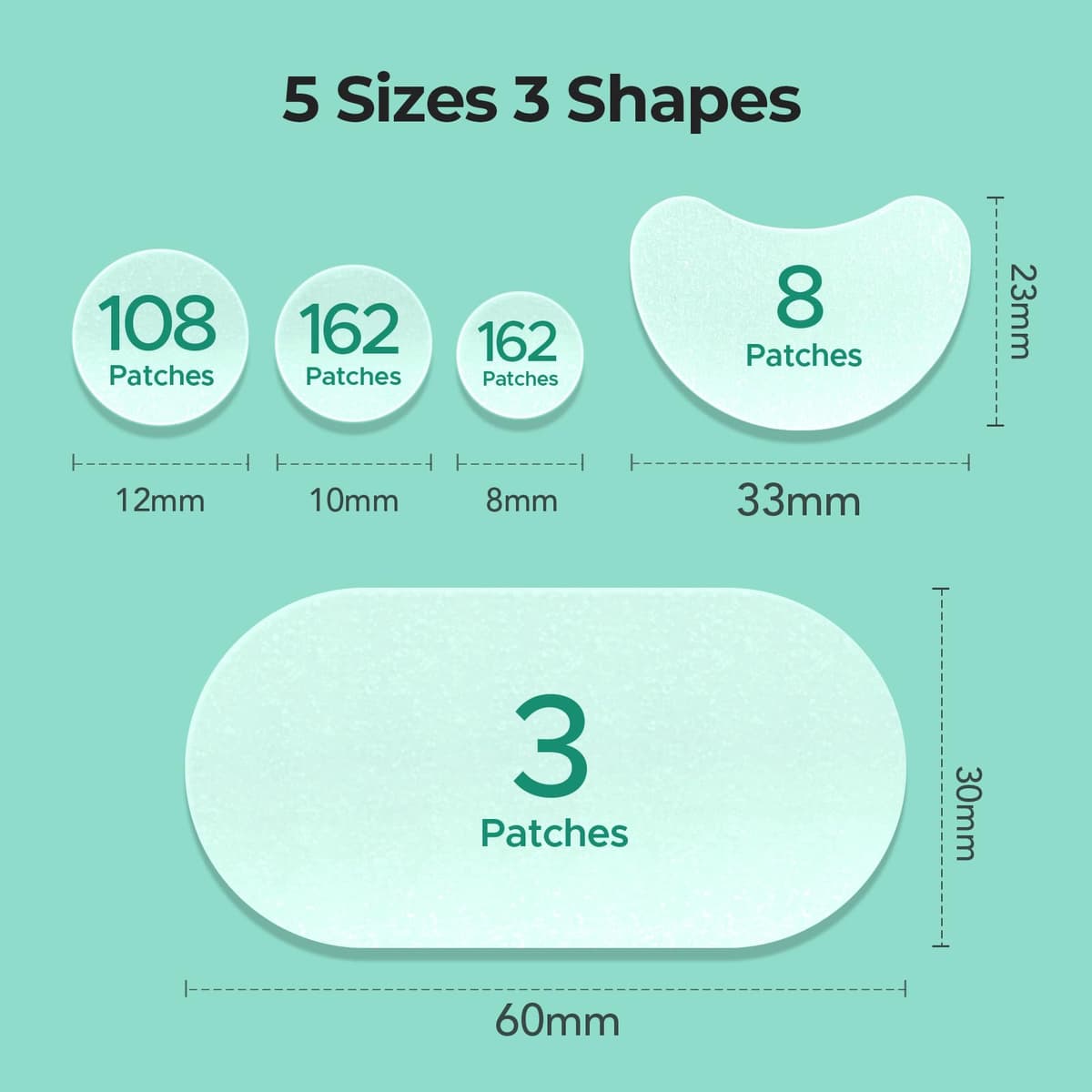 TKTK 443 Count Pimple Patches for Face, Hydrocolloid Acne Patch Bulk, Acne Stickers for Covering Cheeks, Forehead, Chin Blemishes Zit Breakouts for All Skin Types (Dots, Strip, Contoured 5 Sizes) — view 4