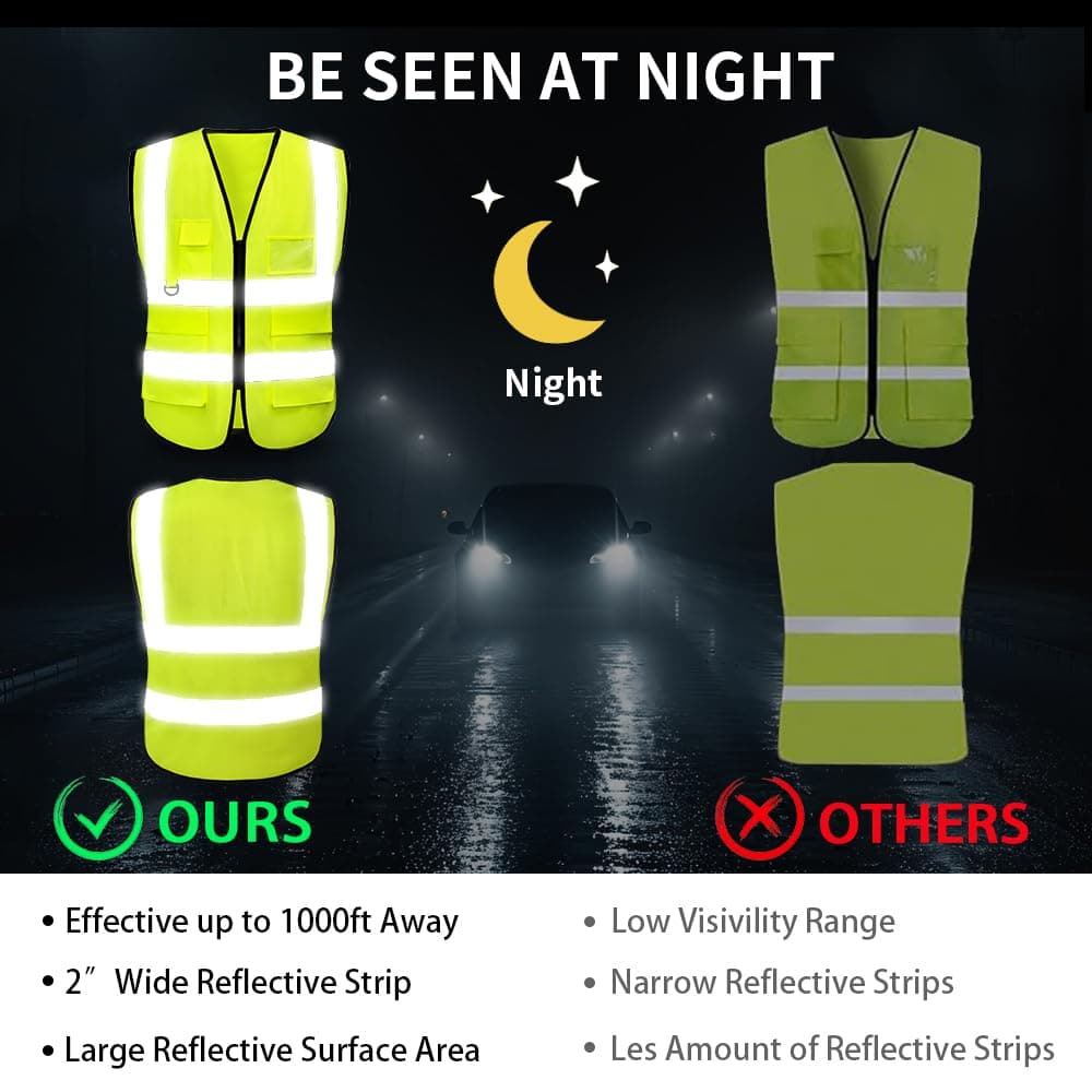 Hi Vis Vests for Women Men High Visibility Reflective Safety Vests Breathable With Pocket Zipper for Build Oudoor Work Meet ANSI/ISEA Standard — view 4