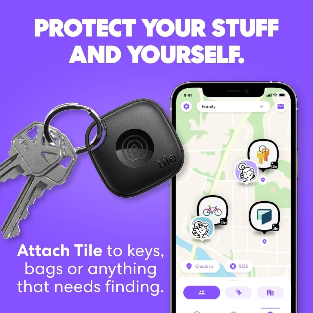 Tile by Life360 Starter Pack - Bluetooth Trackers and Item Finders for Keys, Wallets and More, Both iOS and Android Compatible, Phone Finder, Pack of 2 (Black Mate/Slim) — view 2