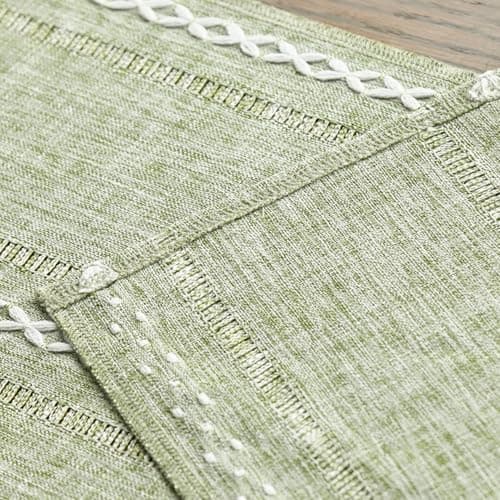 Artoid Mode Sage Green Rustic Cotton Linen Table Runner, Seasonal Embroidered Hollow Kitchen Dining Table Decoration for Home Party Decor 13x72 Inch — view 4