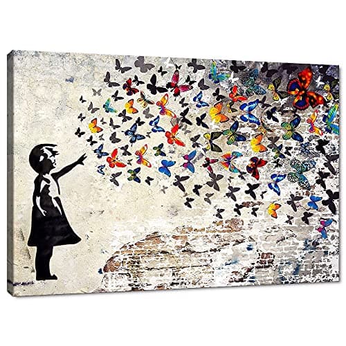 Banksy Wall Art Graffiti Street Giclee Canvas Paintings Poster and Prints Kid Graffiti Wall Pictures girl Figure Street Graffiti Picture Artwork Modern Framed Art for Home Wall Decor -24" Wx36 H