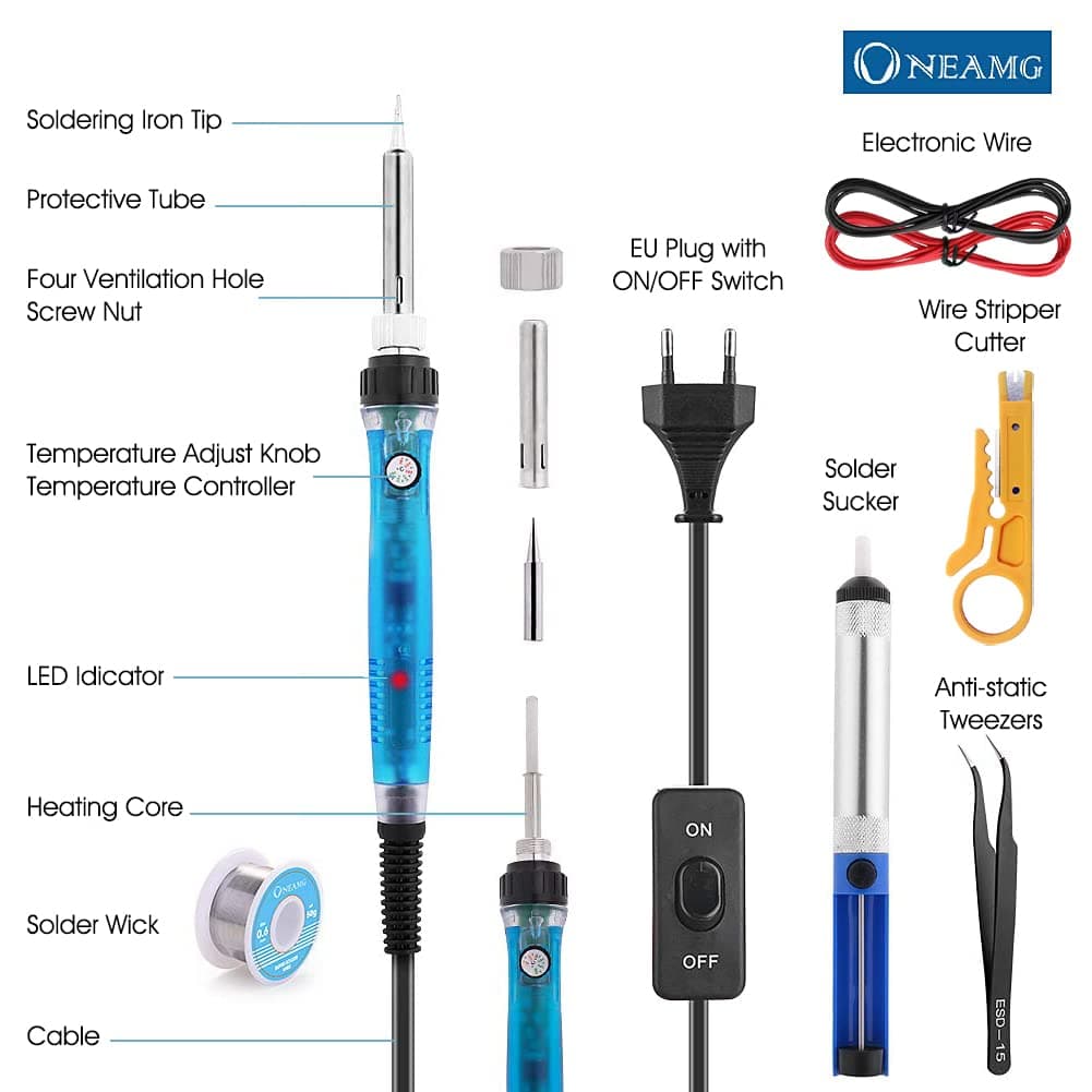 Kit de Soldador,Soldadores de Estaño Electronica con Caja de Herramienta Temperatura Ajustable con Interruptor Set de Soldadura Multímetro Digital Alambre de Soldar para Varios Usos y Reparaciones — view 7