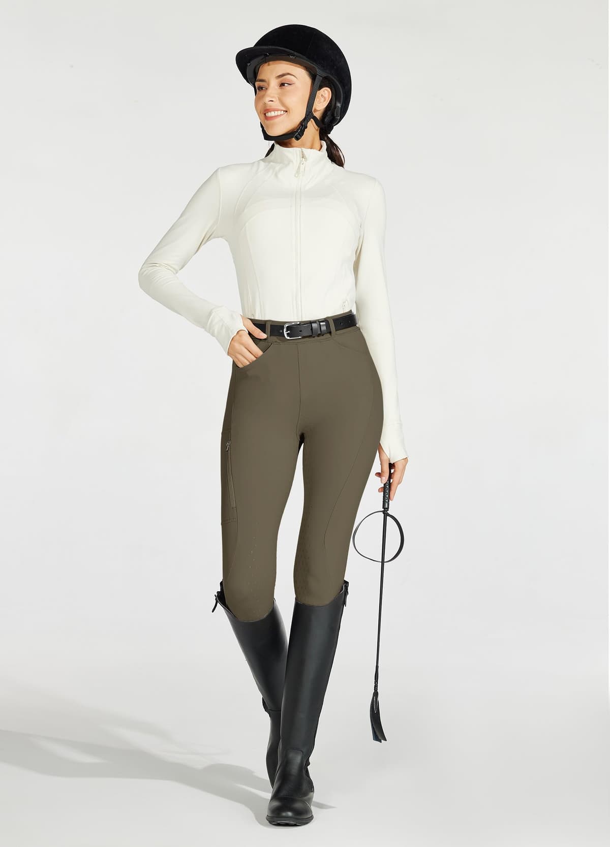 WILLIT Pantalones de equitación para mujer con ribete completo de silicona, cintura alta, elásticos, con bolsillo de cremallera, trabillas para cinturón — view 3