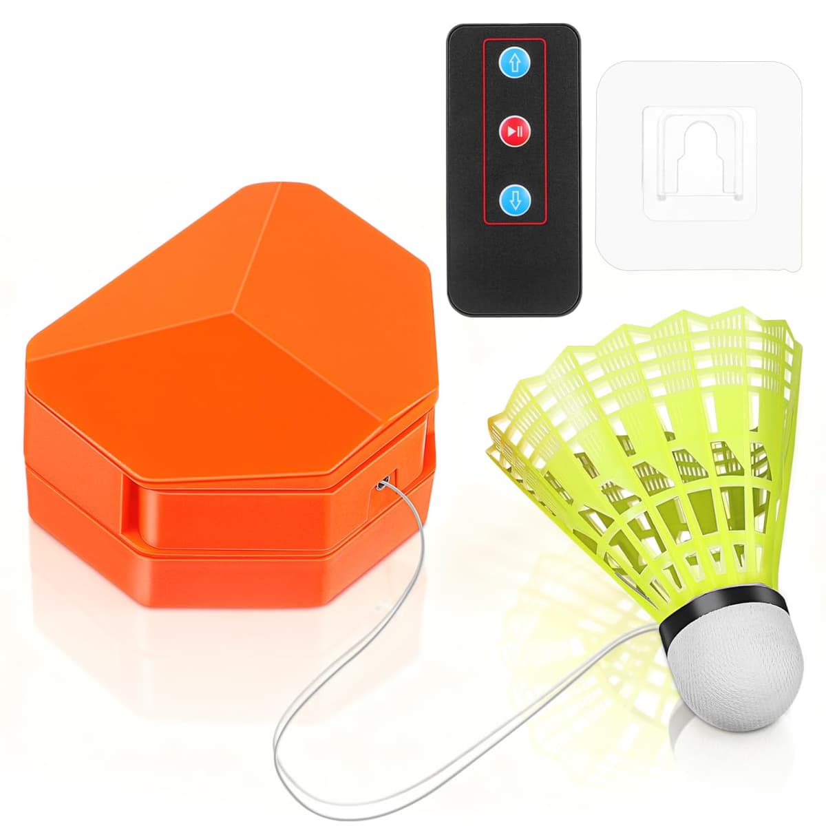 NOLITOY Juego de entrenamiento de rebote portátil de bádminton con control remoto y volante de nailon, ayuda de entrenamiento de bádminton eléctrico para un solo jugador con velocidad y ángulo para