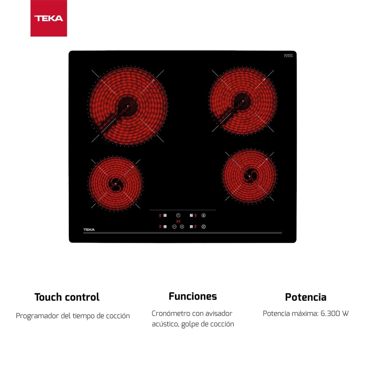 TEKA Vitrocerámica 4 Fuegos 60 cm, Tecnología Touch Control con Cronómetro, Sistema fácil instalación Fast-Click, Modelo TZ 6415 — view 3