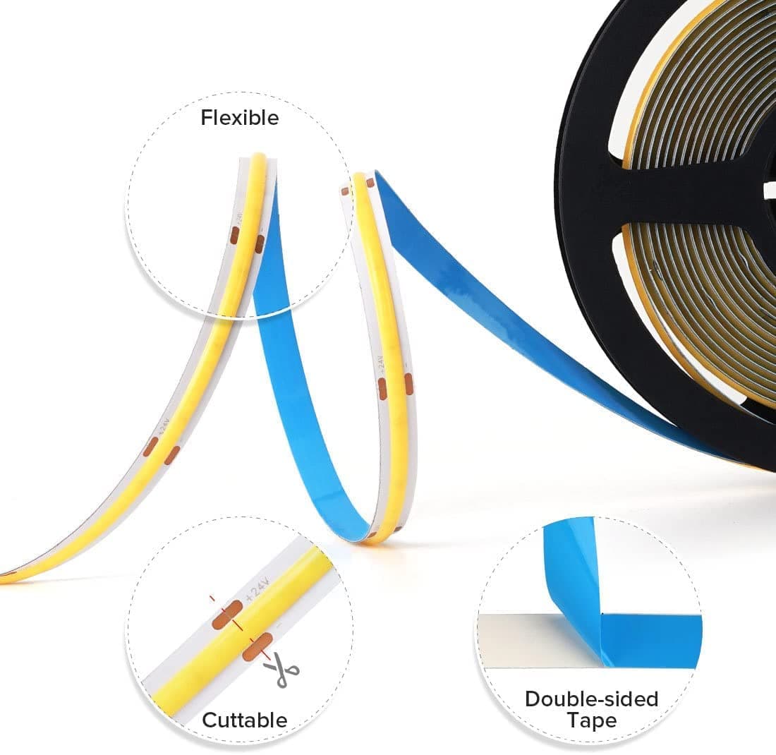 BTF-LIGHTING COB LED Strip Light 5M FCOB 480LEDs/M Dimmable Light Uniformity Flexible High Density Warm White 12V 8mm Width LED Tape for Bedroom Kitchen Home Interior Decoration(Only LED Strip) — view 4