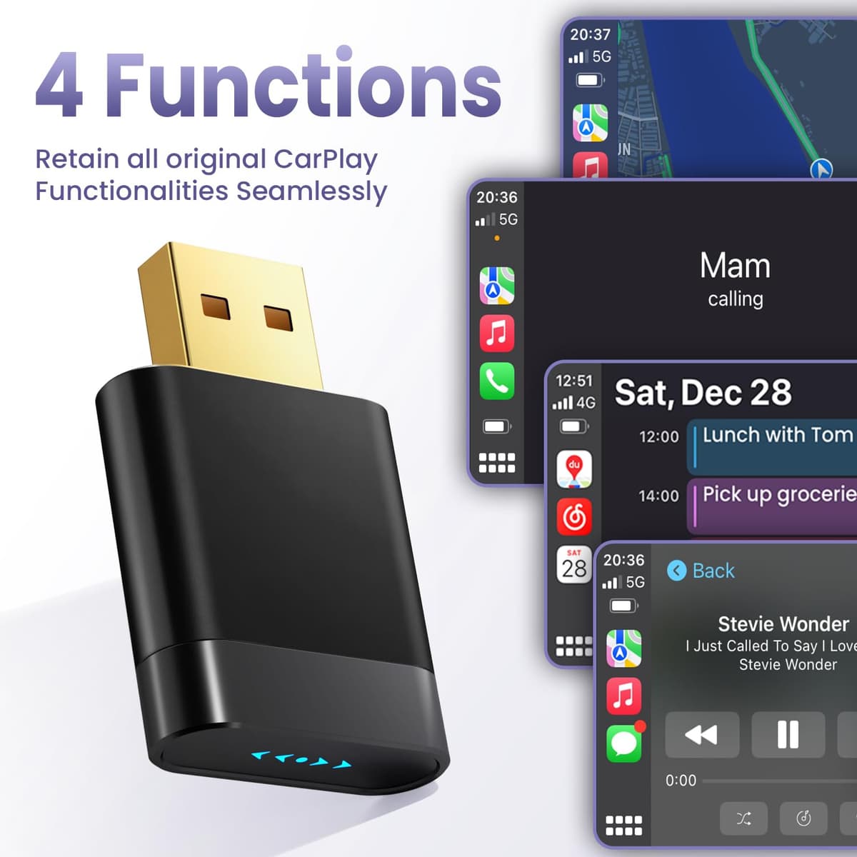 Mini Wireless CarPlay Adapter for Apple & Android Auto, Easy to Use Bluetooth Dongle with Fast Stable Connection, Converts Wired to Wireless Car Play Adapter, for Cars from 2016 with USB-A/C — view 3