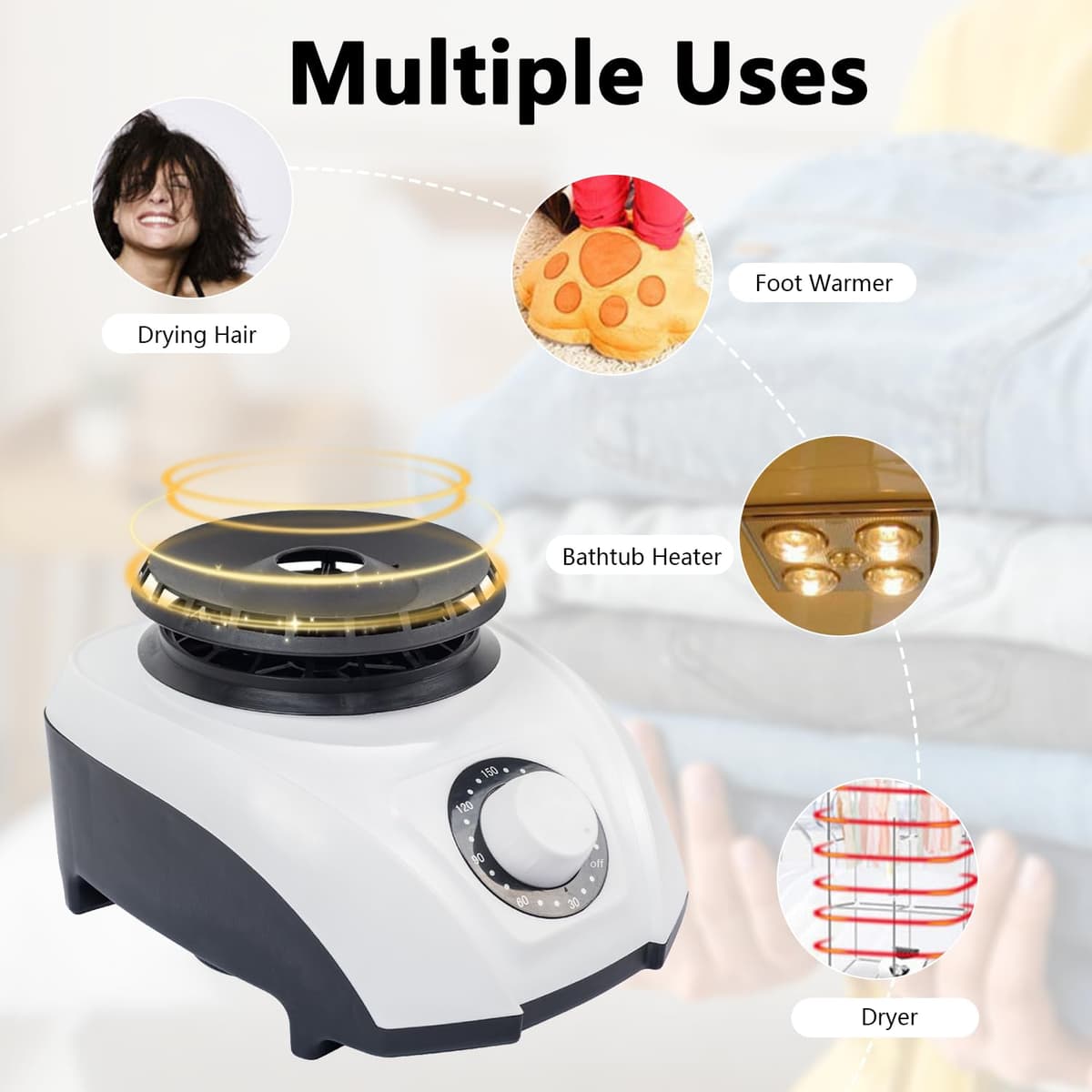 1200W Portable Electric Clothes Dryer Indoor, Heated Clothes Airer Drying Machine with 180 Min Adjustable Timer, 15KG Capacity Indoor Clothes Airer for Household Laundry, Apartments, White — view 7