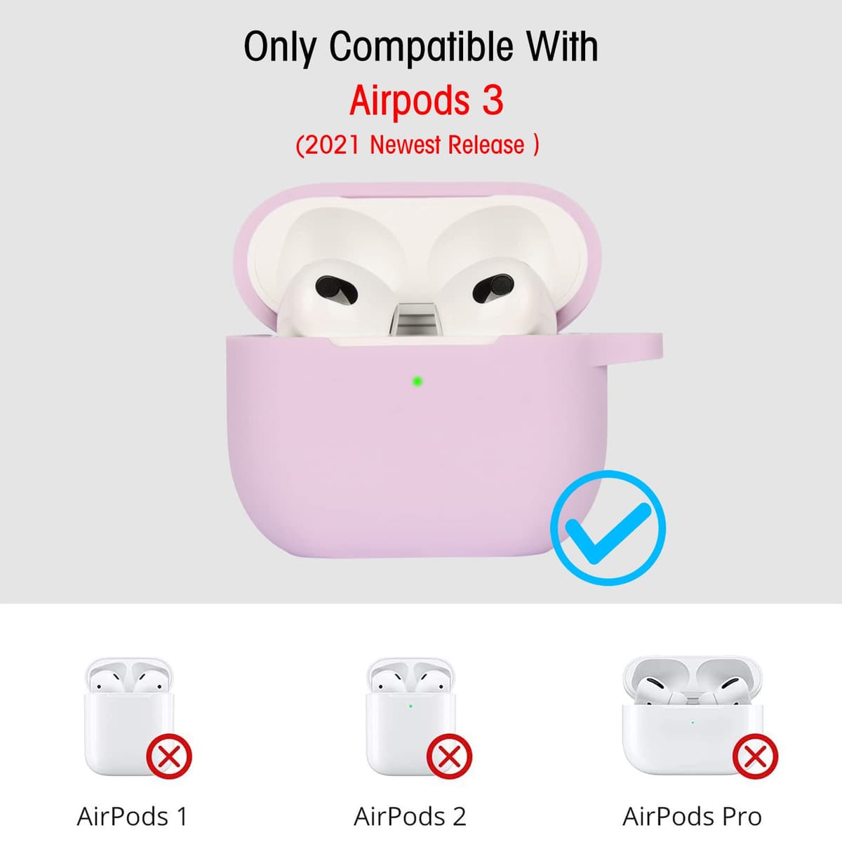 Funda de Silicona Compatible con AirPods 3, Anti-rasguños, Anti-Polvo, LED Frontal Visible, Funda Premium Silicona para AirPods 3.ª Generación (2021) con Mosquetón, Lavanda — view 2