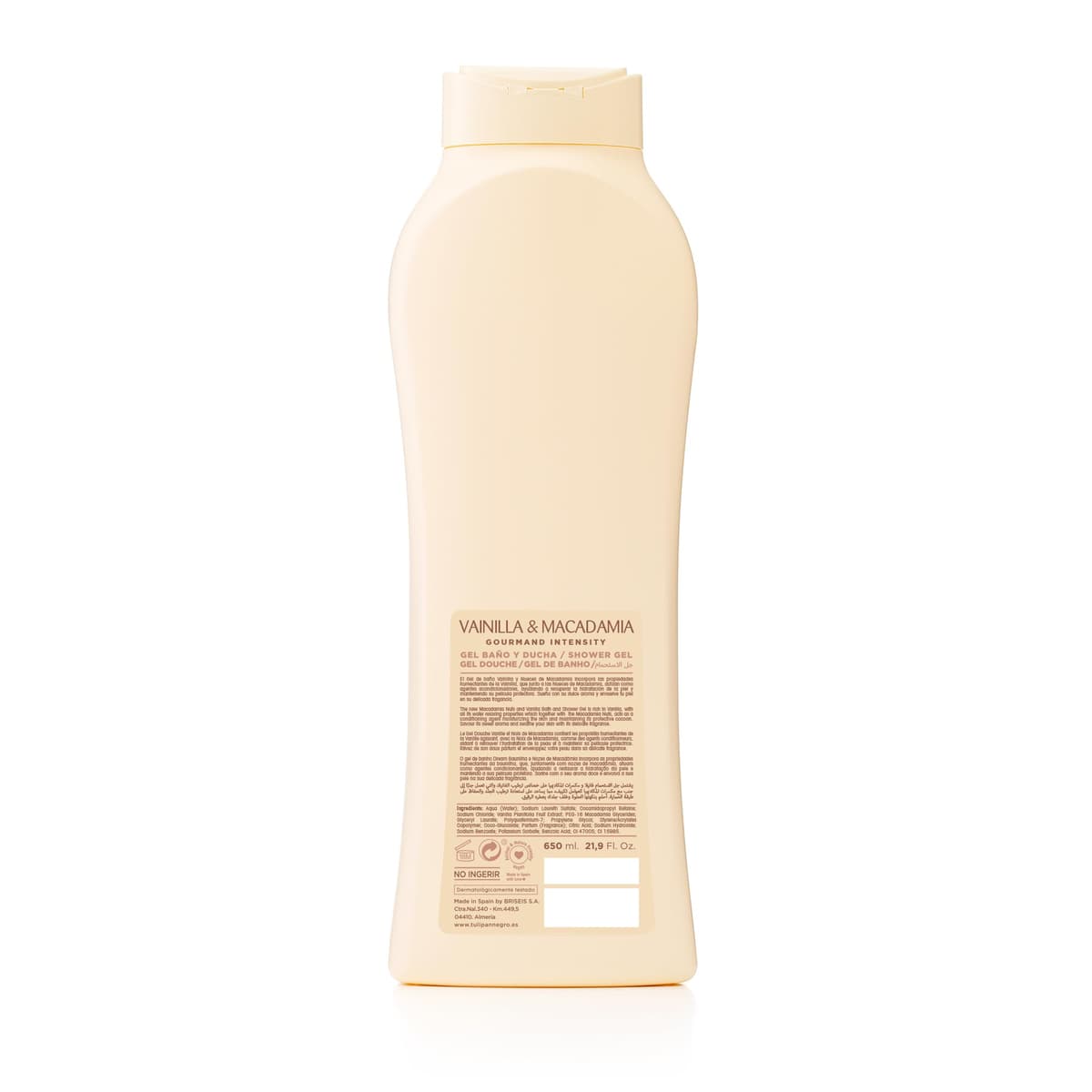 Tulipán Negro - Gel de Baño Vainilla y Macadamia, Nutritivo e Hidratante con Extracto de Vainilla y Aceite Hidrosoluble de Macadamia, Gel de Ducha con Fragancia Dulce y Cremosa, 650 ml — view 3