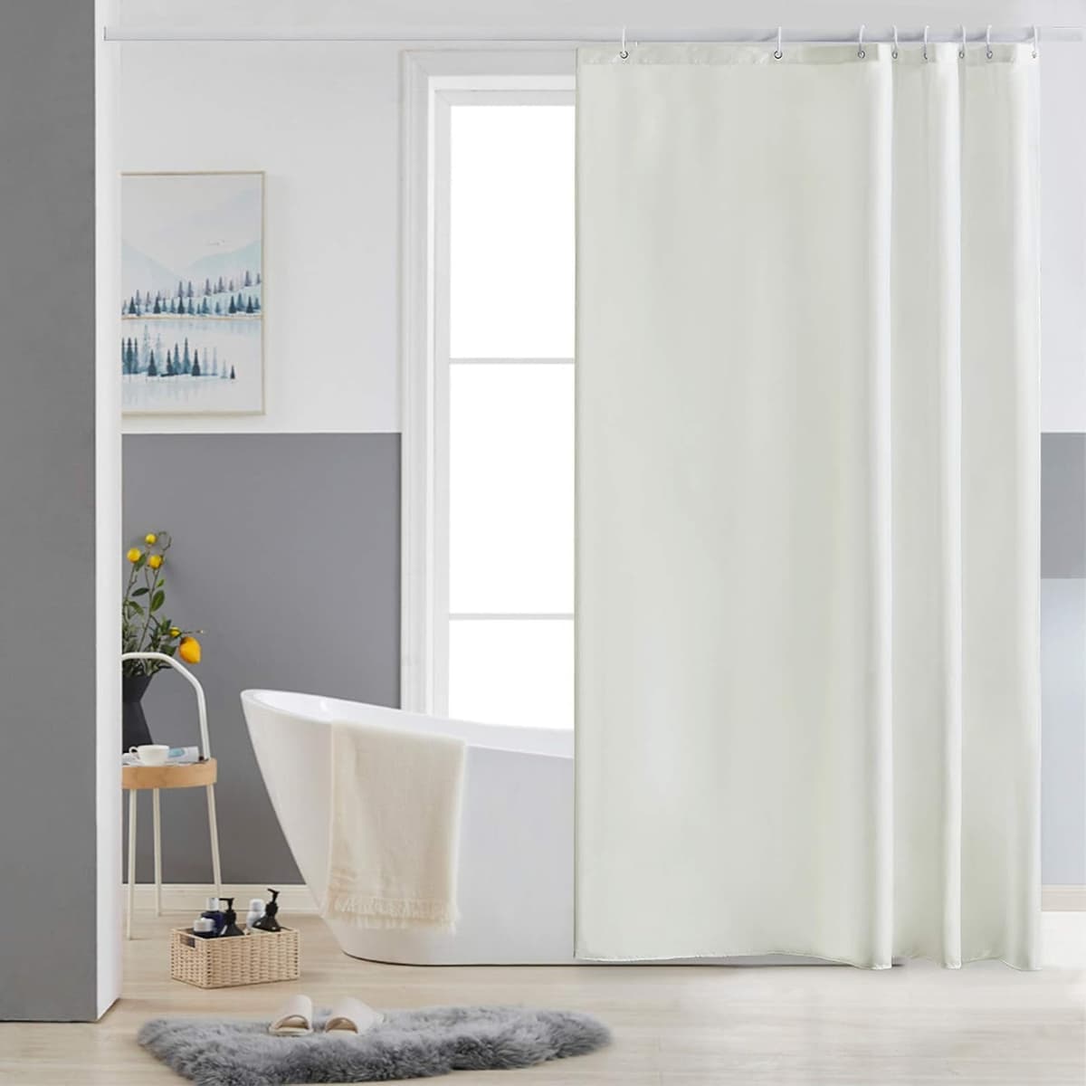 Furlinic Cortina Ducha 200x200cm Antimoho Impermeable Lavable Blanco Tela Poliéster Grandes Cortinas de Baño con 12 Aros de Cortina Ducha. — view 25