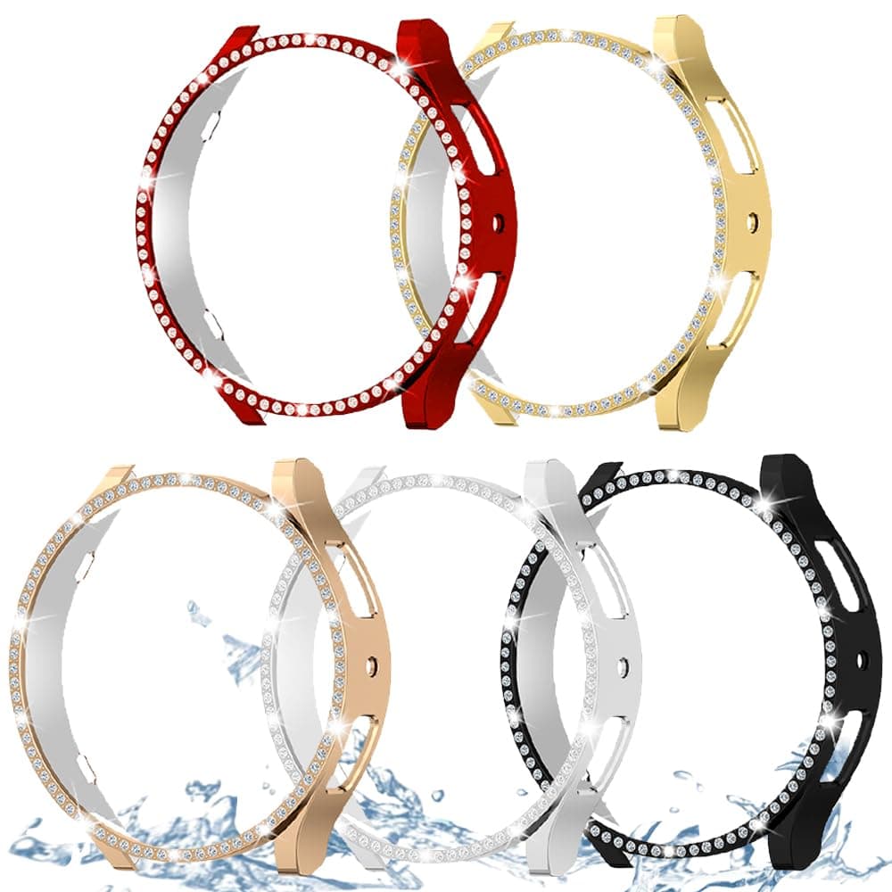 DEALELE [2-PACK] Case Compatible with Samsung Galaxy Watch FE / 5/4 40mm, Bling Double-row Diamond PC Protective Case Protector Cover, 40mm, Rose gold + Transparent — view 125