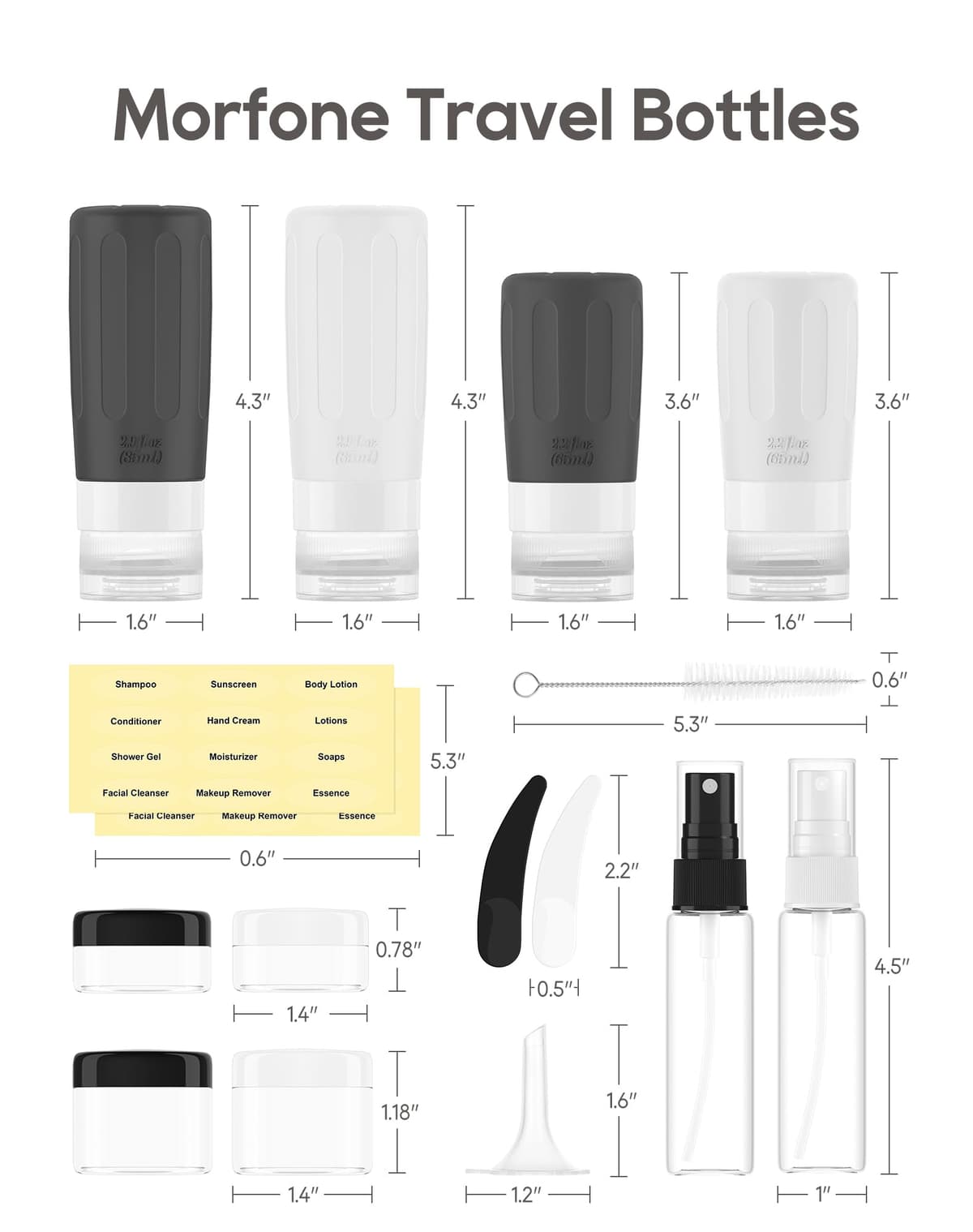 16 Pack Silicone Travel Bottles Set for Toiletries - Morfone TSA Approved Travel Containers Leakproof Squeezable Refillable Travel Accessories 2oz 3oz for Shampoo Conditioner Lotion Liquids (BPA Free) — view 5