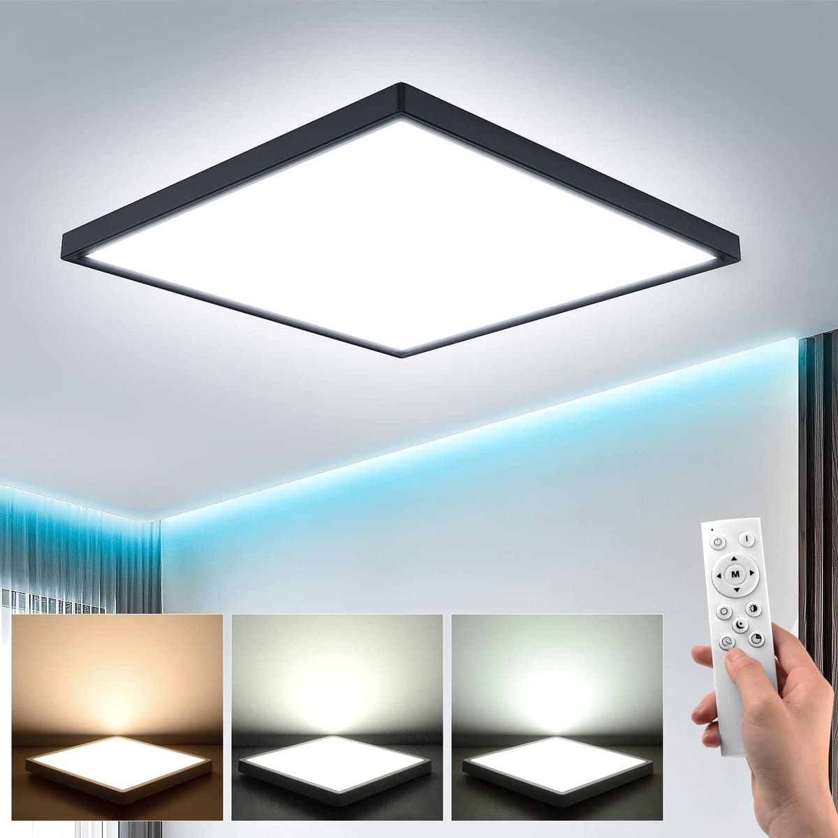 EASY EAGLE LED Lámpara de Techo 48W 4800LM Moderna Cuadrada Plafón Luz Led 6500K Lámpara Panel IP44 Impermeable para Baño Sala Dormitorio Cocina Oficina Comedor Ø30CM — view 19