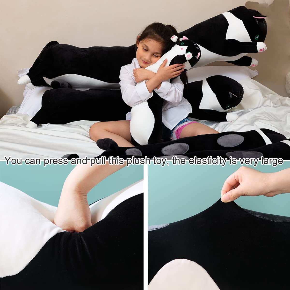 Kekeso Almohada Gigante de Gato de Peluche con Dibujos para el Cuerpo del Gatito, Juguete para NiñOs y Novias (110cm/43.30inch, Black) — view 5