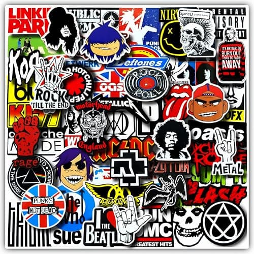 100 Pcs Rock Band Music Stickers – Durable and Waterproof Vinyl Stickers Featuring Iconic Bands | Punk, Metal, Rock Decals | Scratch-Resistant, Vibrant Colors for Laptops, Guitars, Water Bottles