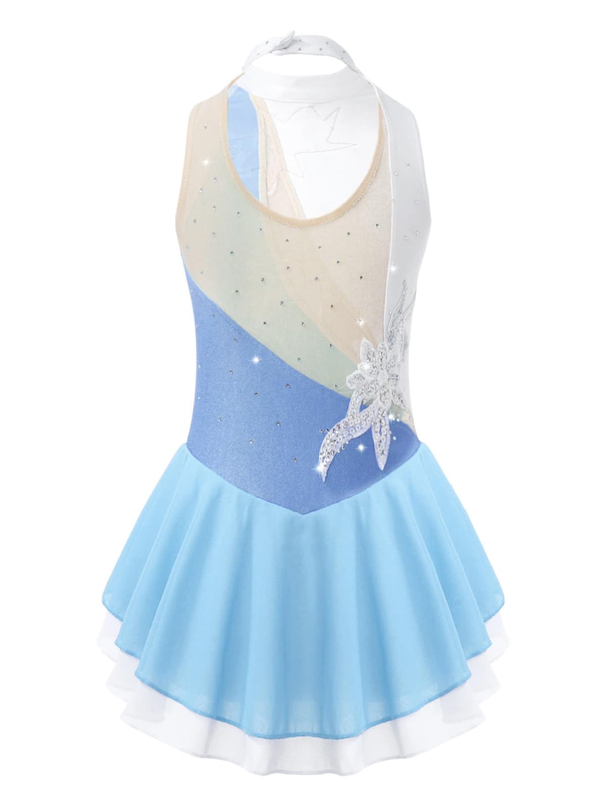 IEFIEL Vestido de Patinaje Artístico para Niña Maillot Ballet con Falda Malla de Gimnasia Rítmica sin Mangas con Lentejuelas Brillantes Vestido de Danza Lírica — view 2