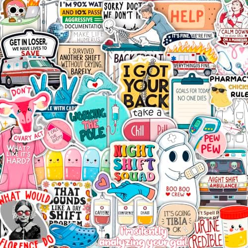 100Pcs Funny Healthcare Stickers and Decals for Water Bottle, Laptop - Funny Healthcare Gifts, Party Supplies & Dacorations - Medical, Nurse, Doctor Stickers Waterproof - Gift for Women & Men