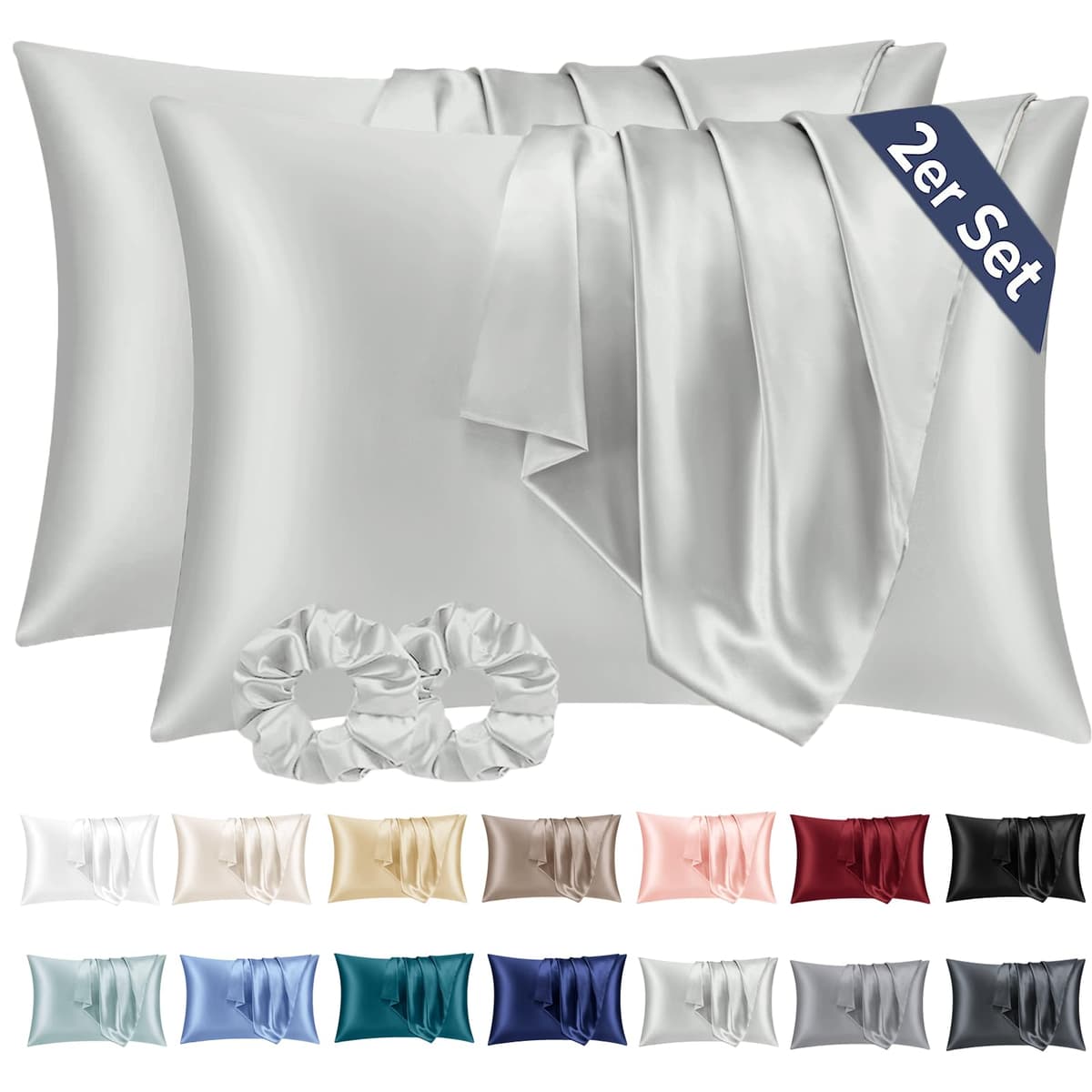 Vielit 2 Pack Satin Pillowcase for Hair and Skin Cooling,Soft as Silk Pillowcase for Hair and Skin,Easier Care than Silk Pillow Case Beige 50x75cm Gifts for Women Envelope & 2 Scrunchies — view 22