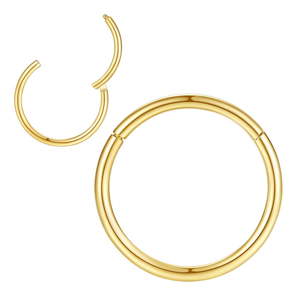 Popuhoops 316L Surgical Steel Hinged Nose Rings Hoop Suptum Ring Body Piercing Lip Rings Helix Cartilage Rook Earrings 20G 18G 16G 14G 12G 10G 8G, Diameter 5mm to 16mm, Gold-Rose Gold-Silver-Black — view 9