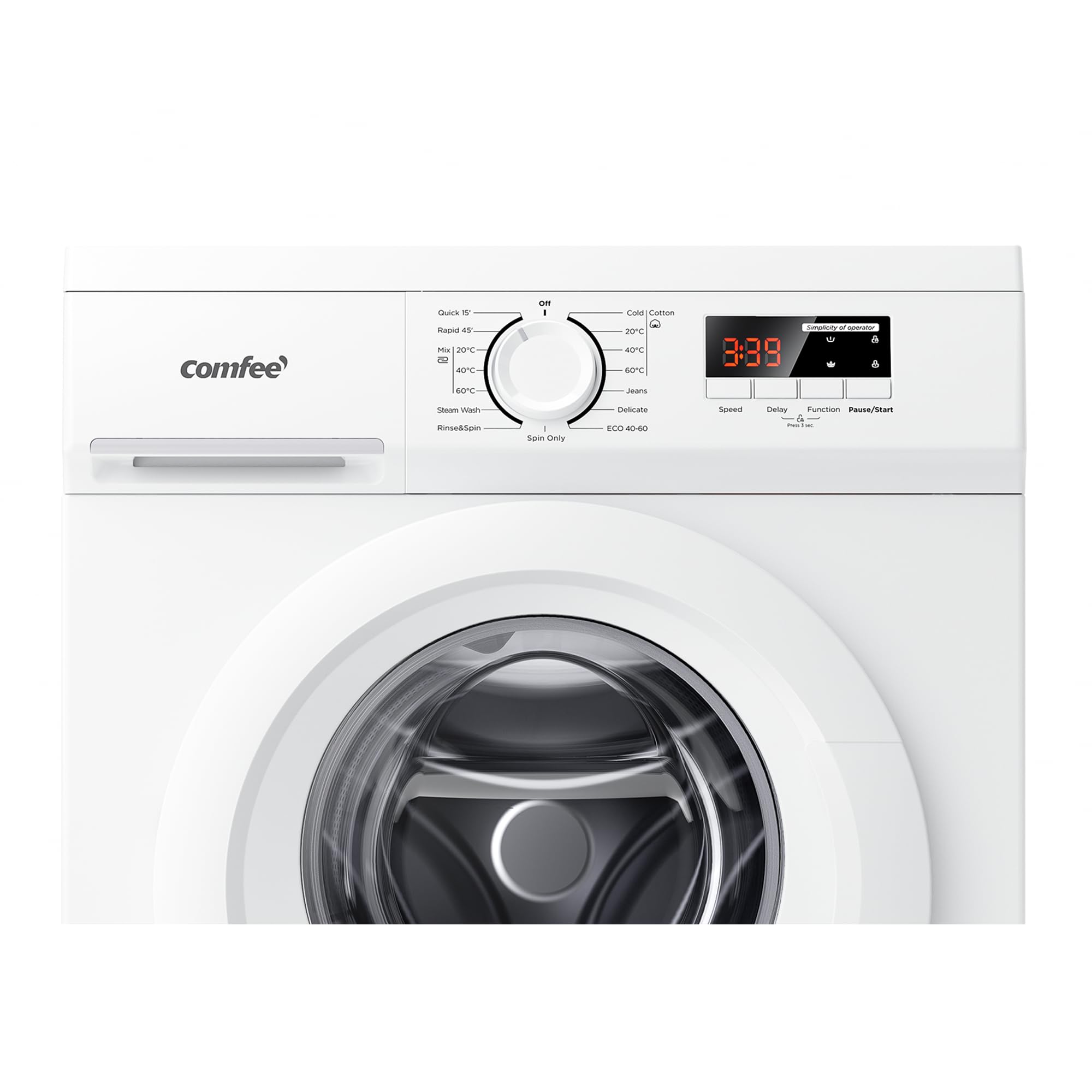 COMFEE' Freestanding Washing Machine,9KG Load,1400RPM,Steam Wash,Slim Design,Quick Wash,BLDC Durable Inverter Motor,White-CFE12EW90/W — view 2