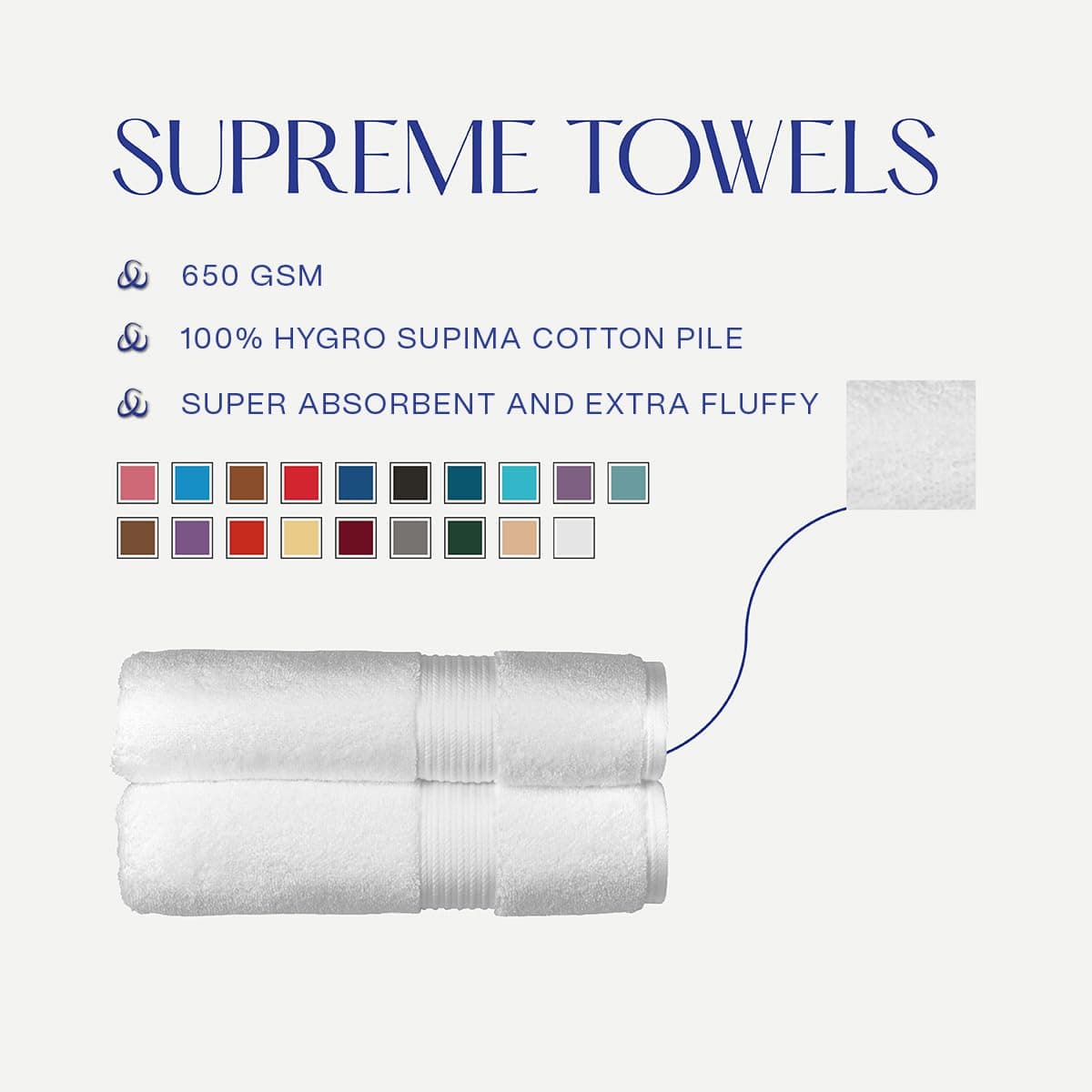 Christy Supreme Hygro 6 Piece Towel Set | White | 100% Luxury Supima Cotton | Ultra Soft | Super Absorbent | 650GSM | 2 Bath Towels 2 Hand Towels 2 Face Cloths — view 5