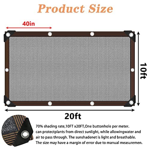 10x20FT Shade Cloth - for Garden Plants Greenhouse,70% Sunblock Shade Neting -for Outdoor Garden Pergola Patio Lawn Kennel Chicken Coop Easier to Hang Plant