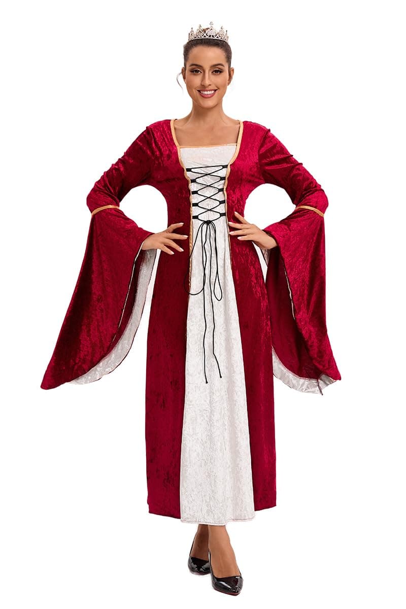 Feynman Vestido medieval para mujer con mangas trompeta, estilo medieval victoriano, vestido largo renacentista, gótico. Para carnaval, Halloween, fiestas de princesas, disfraz, Rojo, M — view 4