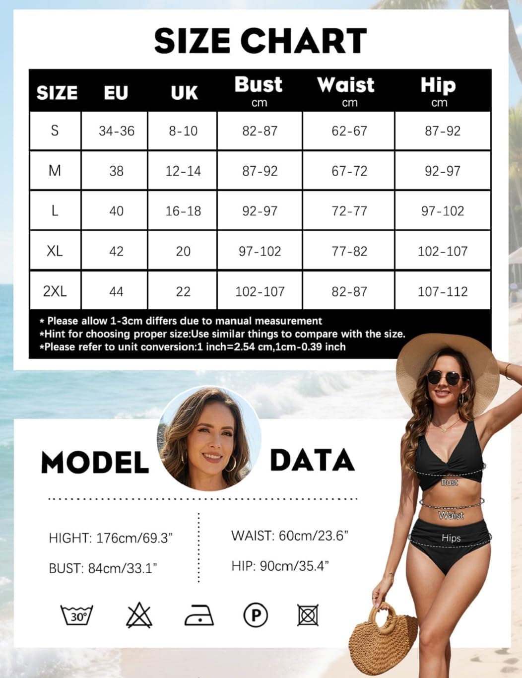 Yutdeng Bikini Mujer Braga Alta Bañador Dos Piezas Reductor Barriga Bikini Push Up con Relleno Crossover Cuello V Conjunto Bikini Alto Vientre Plano Traje de Baño Mujer 2 Piezas Ropa de Baño — view 6