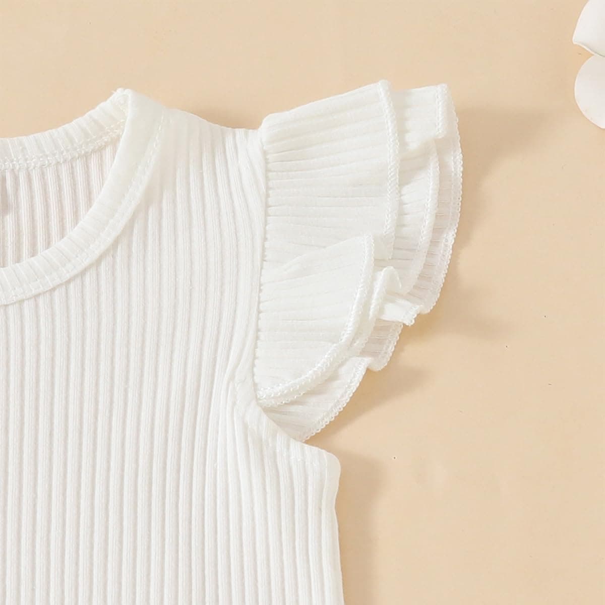 Conjunto Ropa de Verano para Bebé Niña Top de Canalé con Volantes+ Estampado de Margaritas Pantalones Cortos con Peto Bretelles Adorable Infantil Trajes — view 5