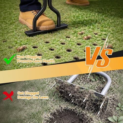 CATMANOR Hollow Tine Lawn Aerator, Heavy Duty Aerator Lawn Tool with 5 Steel Core Tines and Rubber Grip, Manual Core Aerators for Loosening Soil and Improving Lawns Drainage — view 4