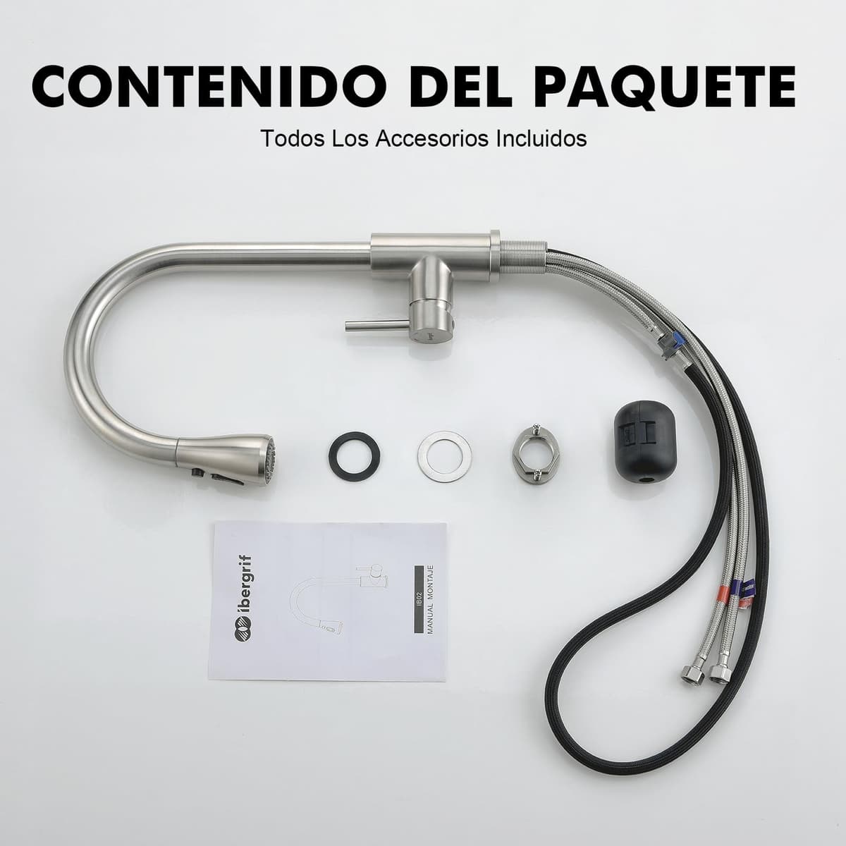 Ibergrif Grifo Cocina Extraíble, Grifo Cocina Fregadero 360° Giratorio, 3 Modos de Agua, Acero Inoxidable 304, Ahorro Energético 30%, Instalación Sin Herramientas en 5 Minutos, M22137 — view 8