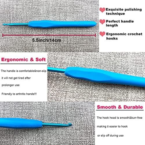 Hobekoee 0.5mm Lace Crochet Hook Ergonomic Handle for Arthritic Hands Soft & Smooth Knitting Needles for Beginners and Crocheting Yarn — view 2