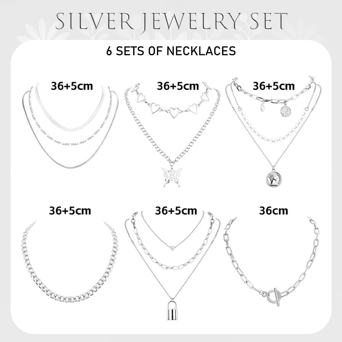 Joyas de Mujer - Set de 18 Piezas: Brazalete Dorado, Cadena y Collar Plata, Gargantilla y Choker Dorado, Bisutería, Joyería y Colgante para Mujeres, Plata — view 2