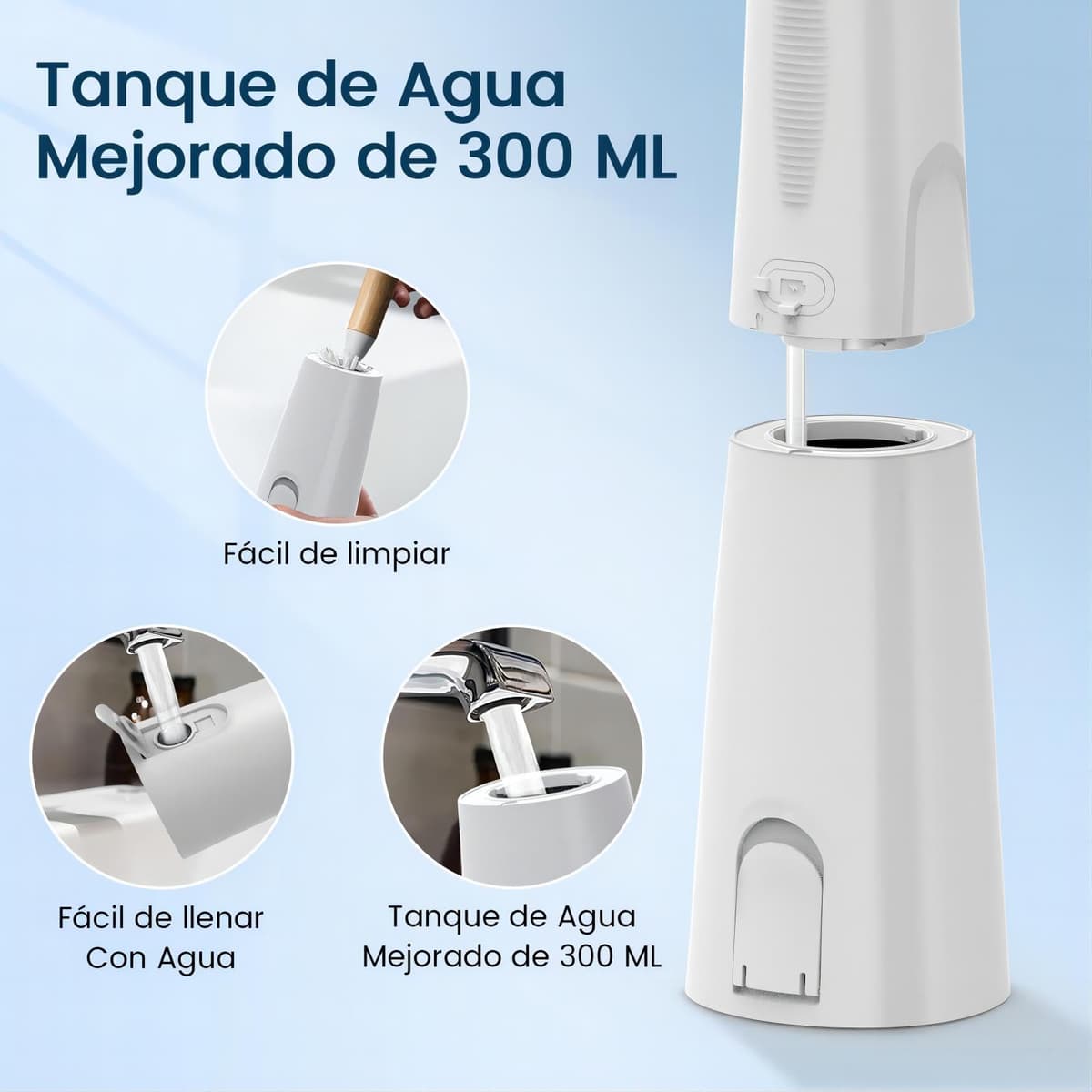 Irrigador Bucal Portatil, Vimmk Irrigador Dental Inalámbrico Profesional 8 Boquillas 5 Modos, IPX7 Impermeable 300ML USB-C Recargable Para Limpieza Dientes, Para el Hogar y los Viajes (Blanco) — view 7