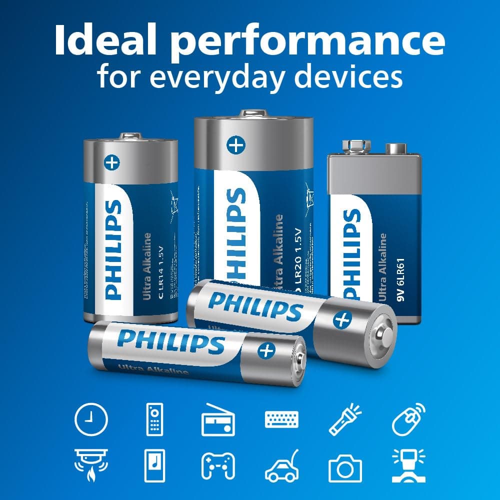 Philips Ultra 9V Alkaline Batteries, 6LR61 - Essential for Smoke Detectors and Radios, Pack of 20 — view 4