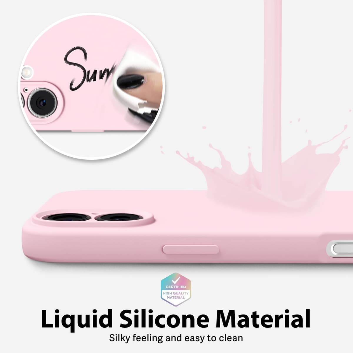 oakxco for iPhone 17 Pro Max Phone Case Liquid Silicone, Cute Thin Slim Grip Soft Rubber Gel for Women Men, Smooth Matte TPU Plain Solid Color Girly Simple Case with Camera Cover, Light Pink — view 1464