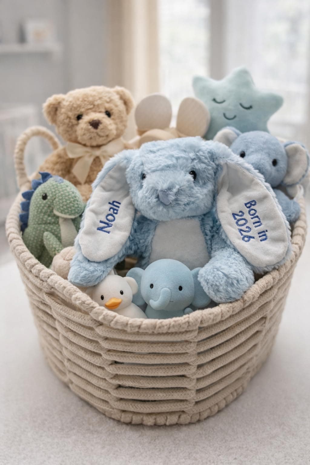 Personalised Baby Bunny Teddy Bear – Soft Plush Rabbit with Custom Name & Date – Newborn Baby Gift, Baby Shower Present, Nursery Soft Toy, Baby’s 1st – 5 Colours — view 2