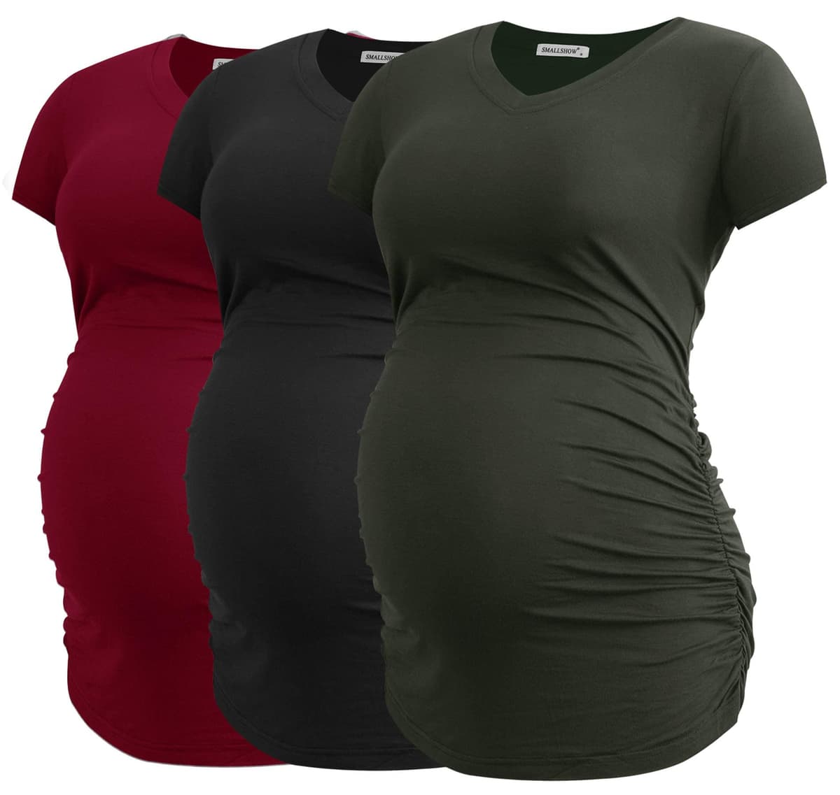 Smallshow Maternity Clothing Tops Side Ruched Pregnancy Clothes for Women 3-Pack — view 24