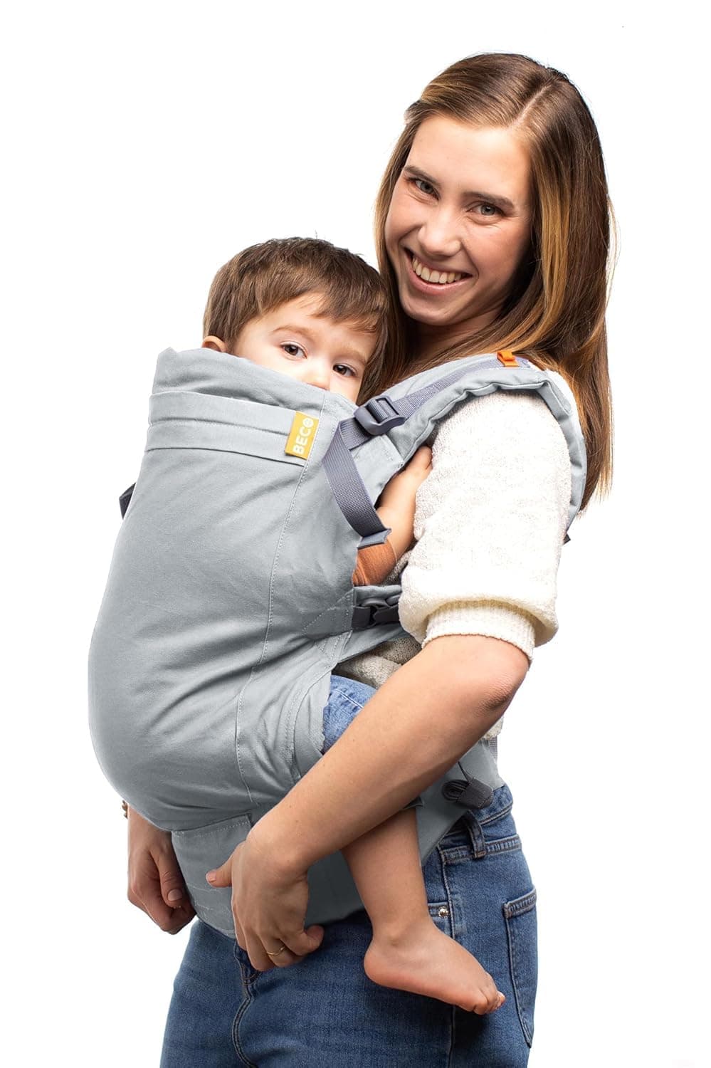 Beco Toddler Carrier with Extra Wide Seat, 100% Cotton - Front-Carry & Backpack Style - Lightweight & Ergonomic Sling Carrier for Children (24-48 Months) - Grey