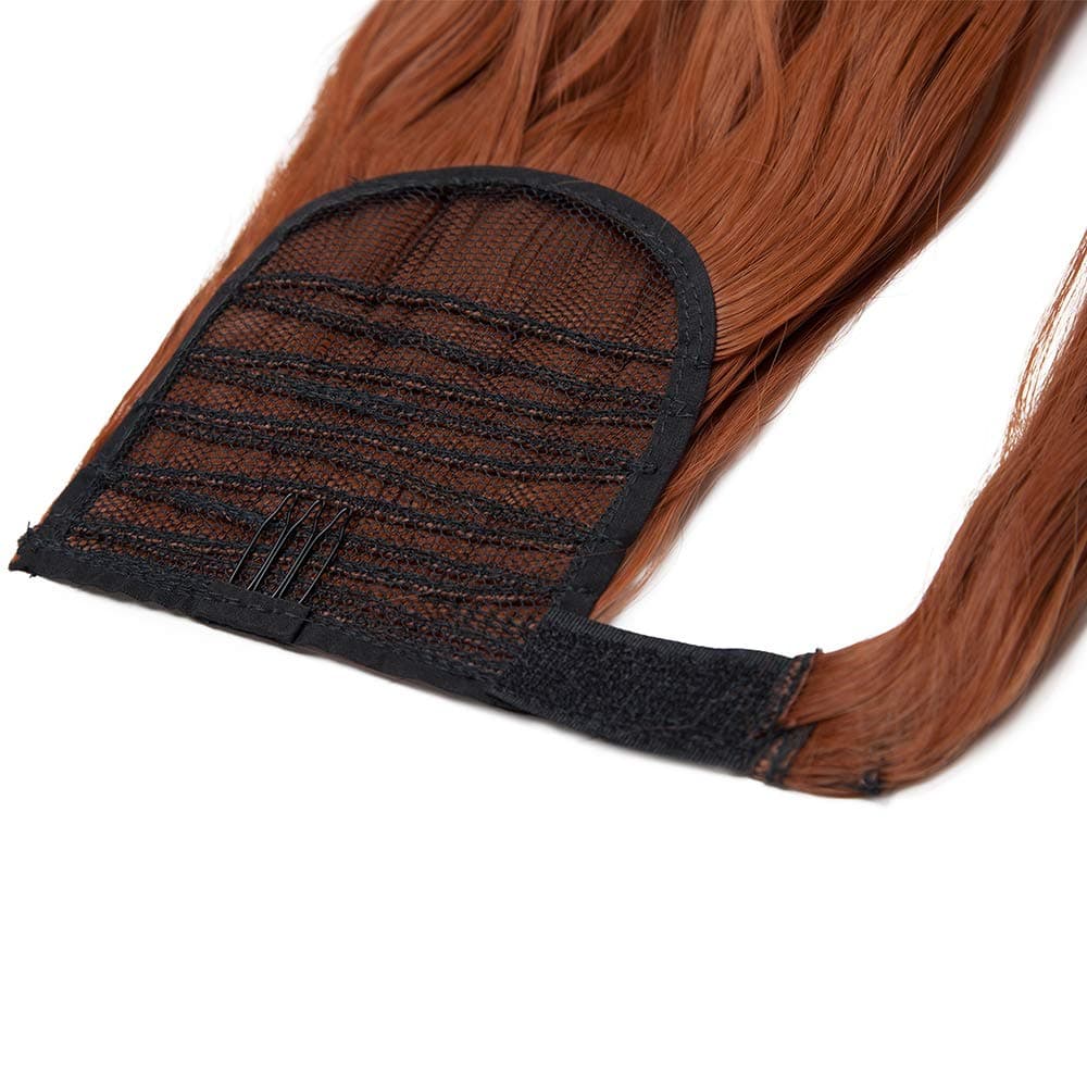 17"(43cm) SEGO Ponytail Long Synthetic Hair Looks Natural [Red Brown/Orange] Clip in Hair Extensions Curly Tail Ponytail Extension (90g) — view 4