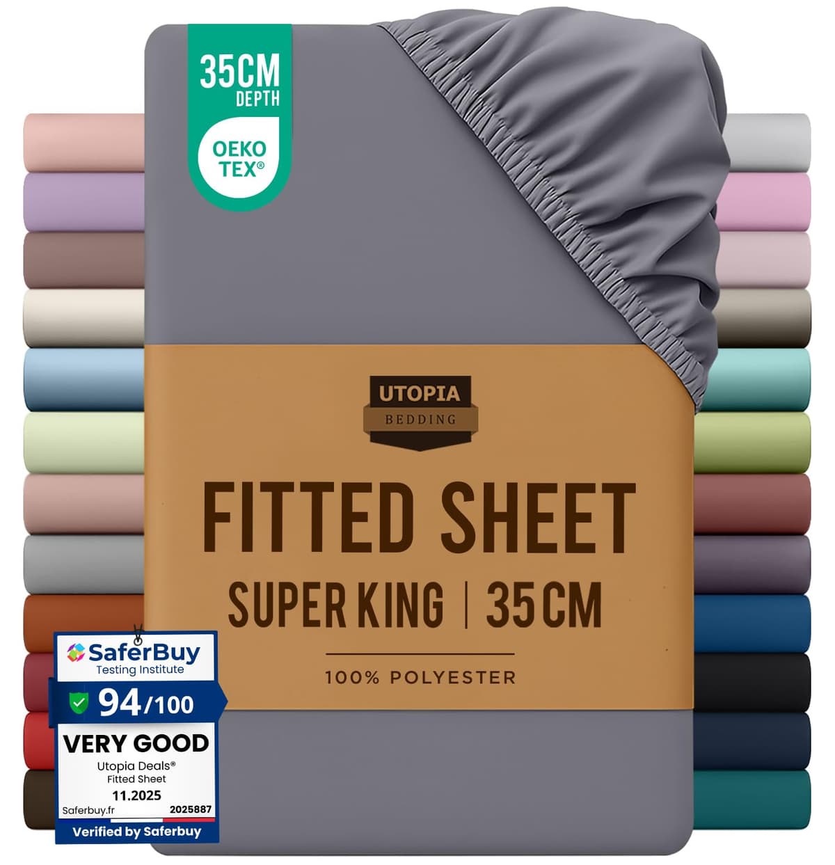 Utopia Bedding Fitted Sheet King, Grey - Deep Pocket 14 inch (35 cm) - Easy Care - OEKO-TEX Certified - Soft Brushed Microfibre Fabric - Shrinkage and Fade Resistant - Bottom Sheet — view 106
