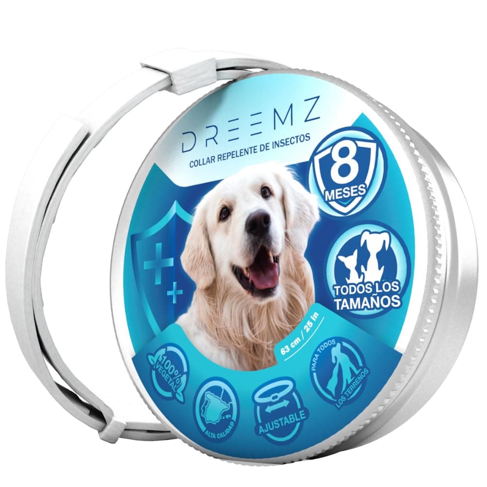 DREEMZ Collar Repelente de Insectos - Antipulgas Perros, garrapatas y Mosquitos, 8 Meses protección-63cm -100% Vegetal-Impermeable - Formatos (1 Und Gris) — view 11