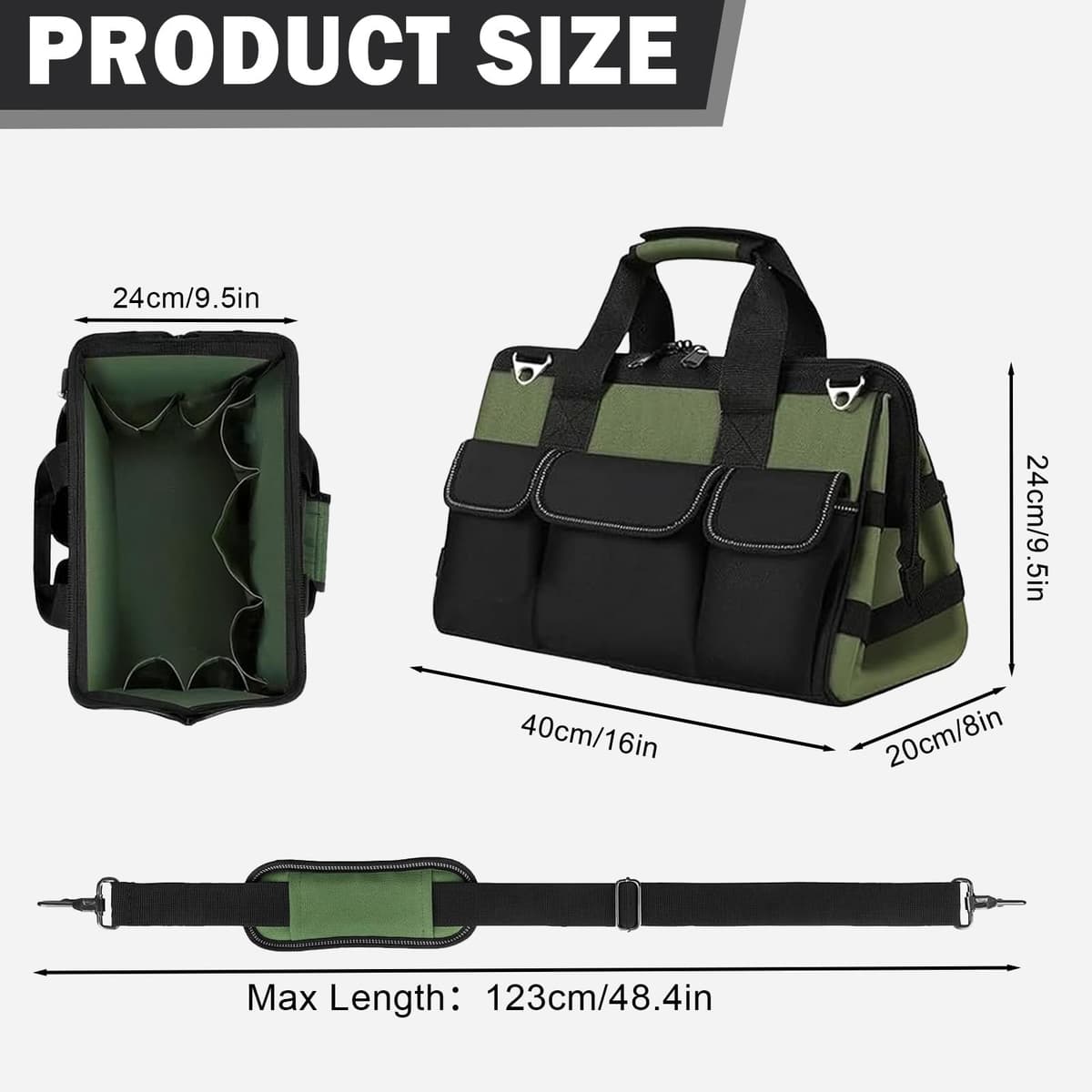 Bolsa de herramientas profesional con 21 compartimentos, 40 x 20 x 24 cm, bolsa de herramientas de jardín, bolsa de almacenamiento para mecánicos, electricistas, carpinteros — view 2