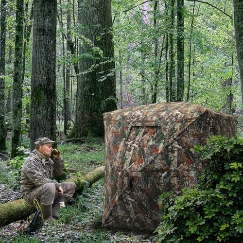 FUNHORUN Hunting Blind with Floor Mat, 360 Degree See Through Ground Blind for Deer/Turkey Hunting, 3/4 Person Pop Up Camouflage Tent with Carrying Bag — view 8