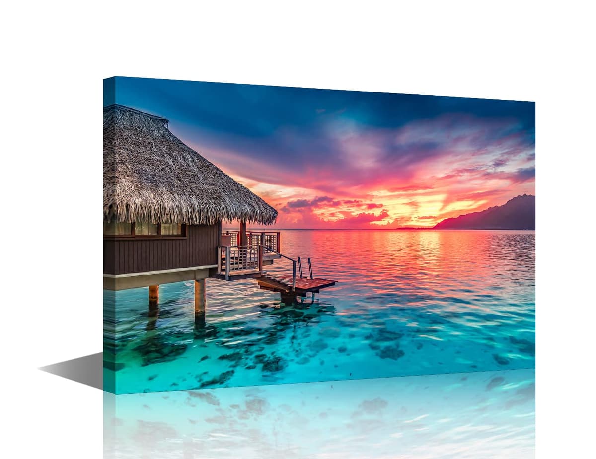 Wall Art for Living Room Beach Canvas Art Wall Decor Blue Sea Sunset Pictures Print on Canvas Natural Landscape Painting Seascape Artwork Stretched Framed Ready to Hang 12x18inch — view 35