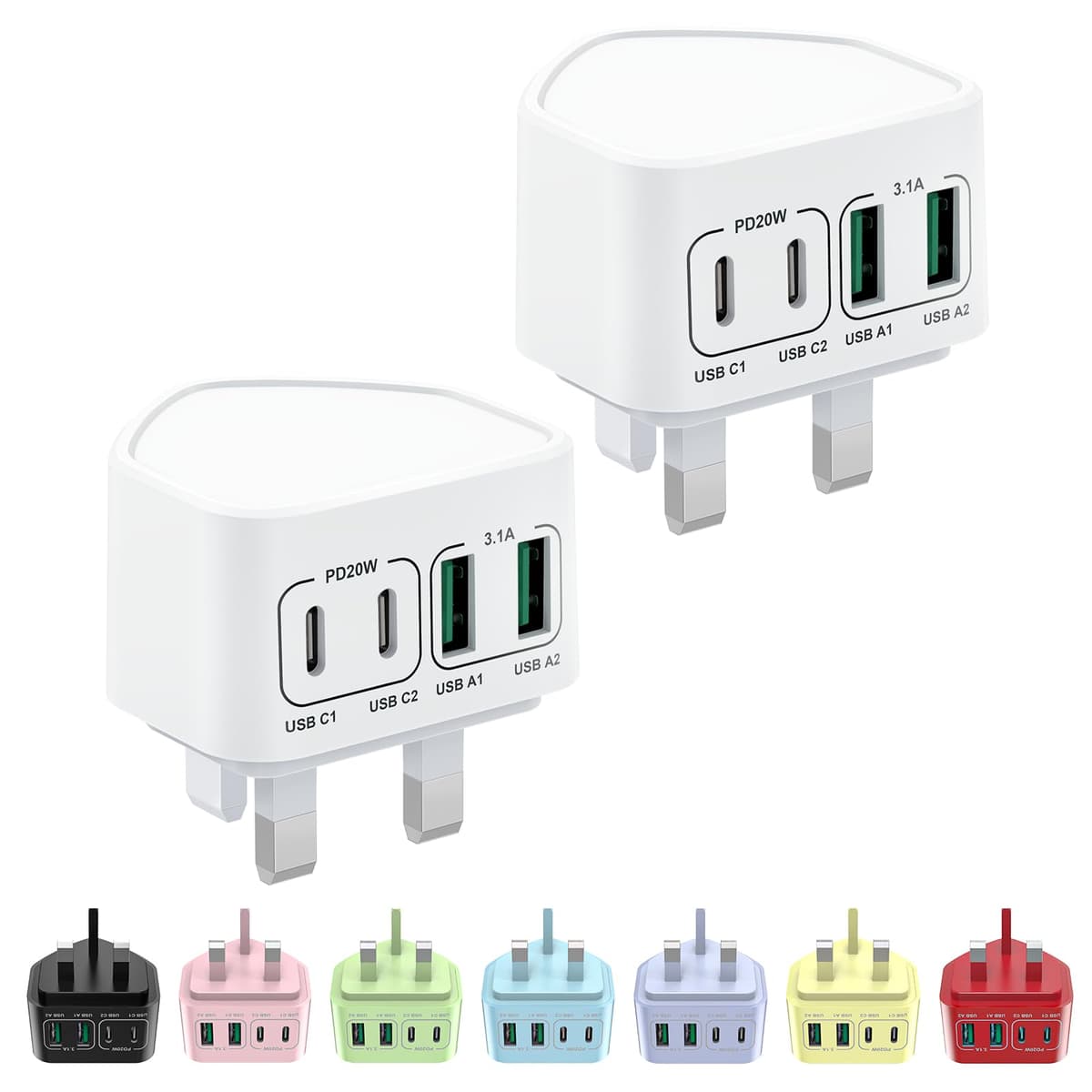 40W USB C Plug Fast Charge, UK 4-Port Multi USB Charger Plug Fast Charging Head for iPhone 16 15 14 13 12 11 Pro Max SE XS XR Plus, iPad, Samsung Galaxy,Dual Port USBC Power Adaptor Type C Wall Head — view 10